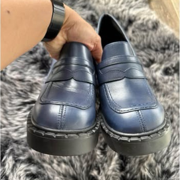 Navy Blue Chunky Loafers with Thick Sole and Slip-On Design - Picture 10 of 10